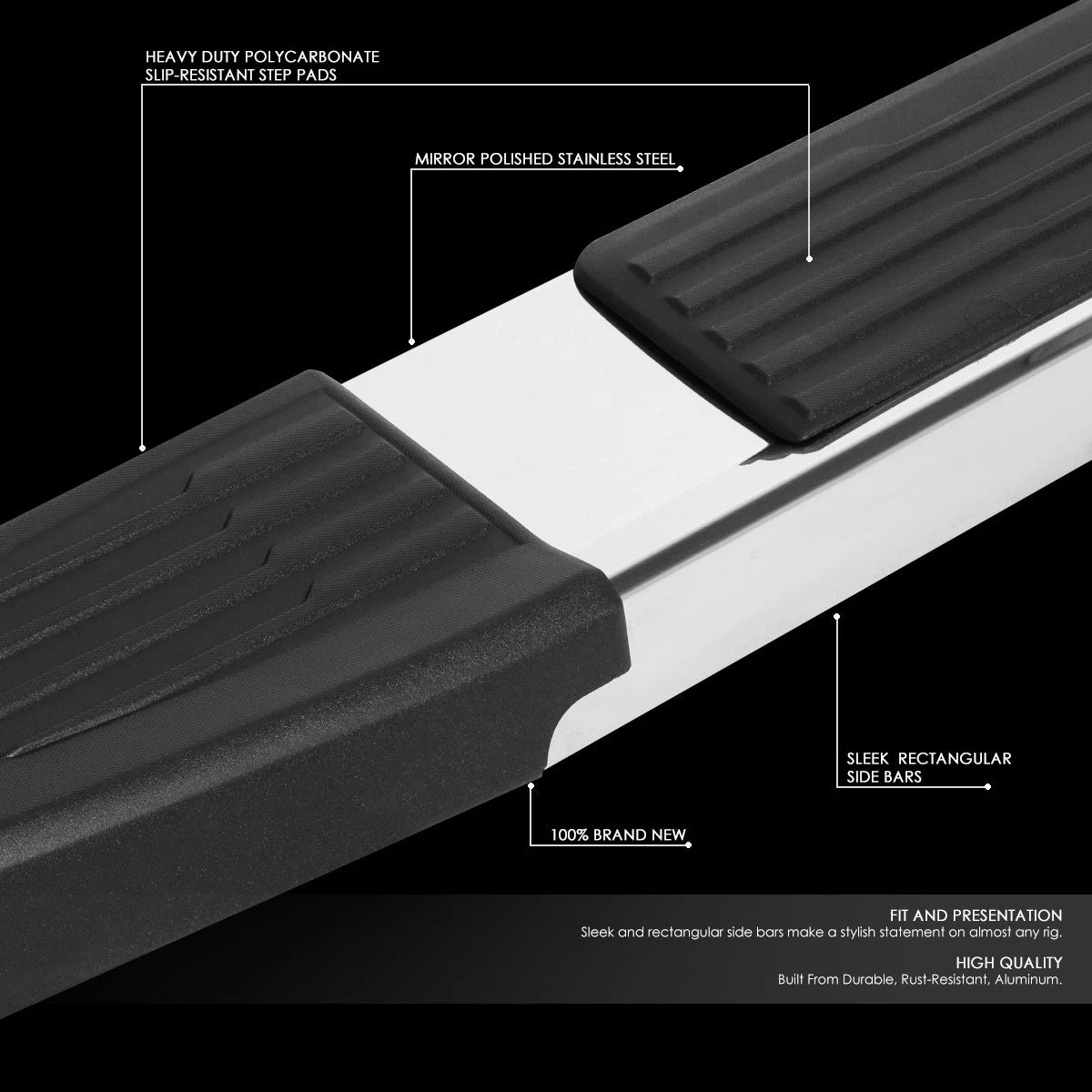 Set of 2 Stainless Flat Running Board Step Bars for Dodge Ram (2009–2022)