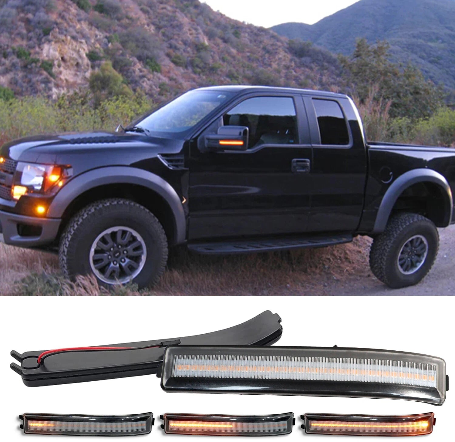 2X Sequential LED Clear Lens Side Mirror Lights for Ford F-150 (2009–2014)