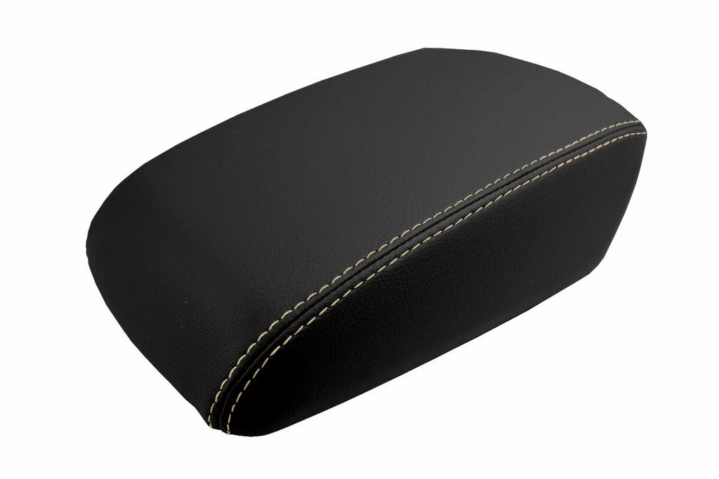 Leather Console Lid Armrest Cover for Ford Focus (2012–2018) Black Beige Stitch
