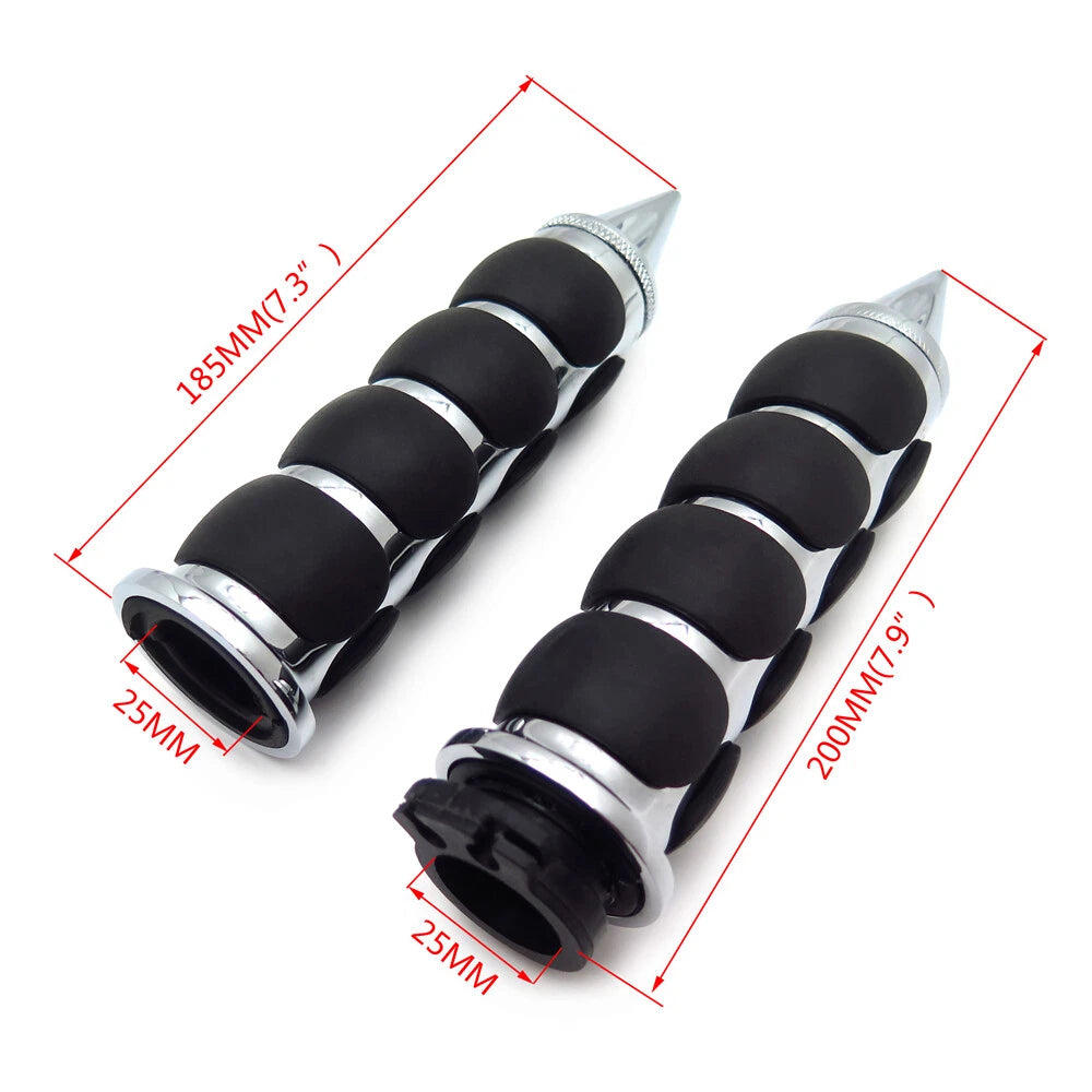 Chromed Spike 1" Rubber Handlebar Grips for Harley Chopper Bobber Touring