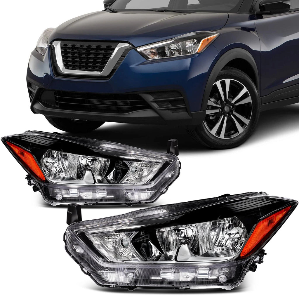 Headlight Assembly Pair for Nissan Kicks 1.6L (2017–2020) - Black Amber