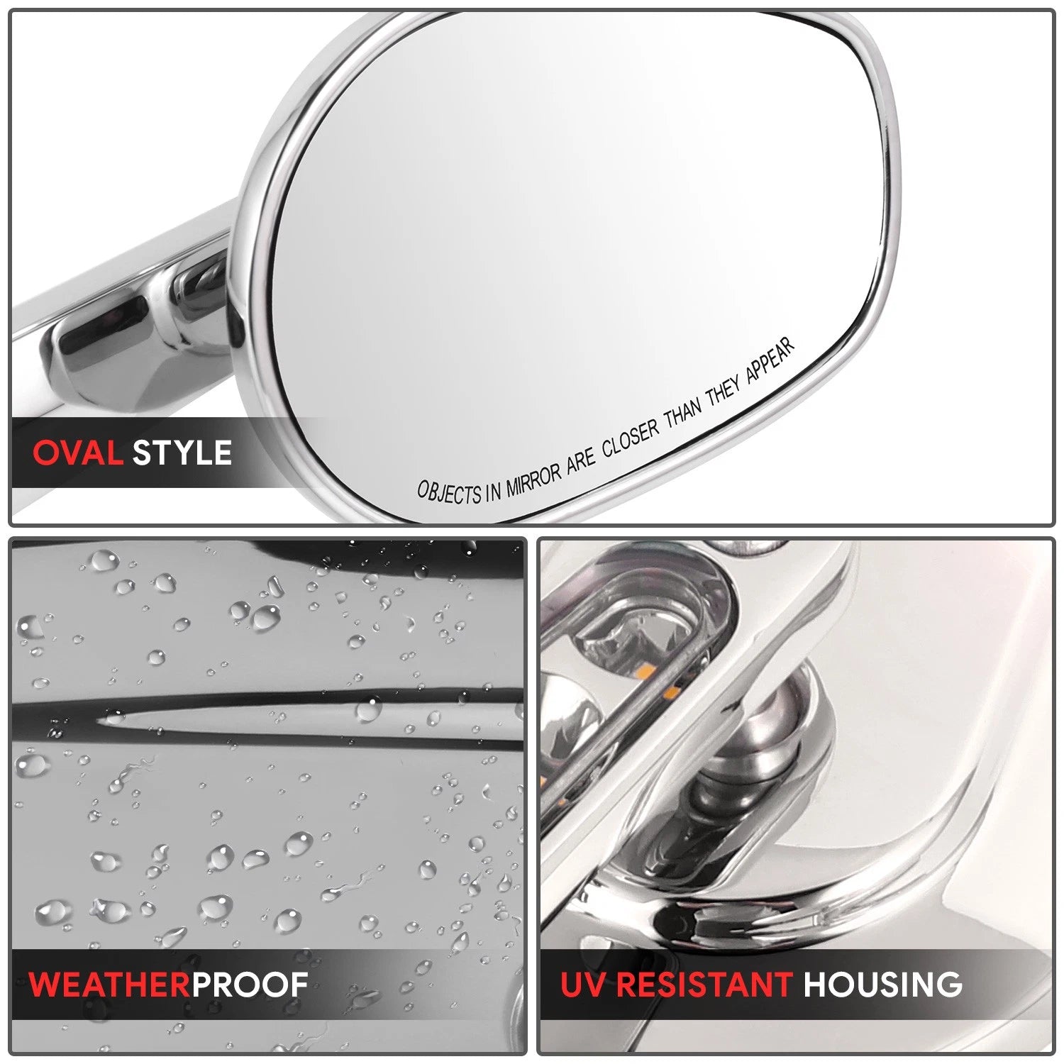 Chrome Oval LED Signal Side View Mirrors for Universal Naked Bike Cruiser