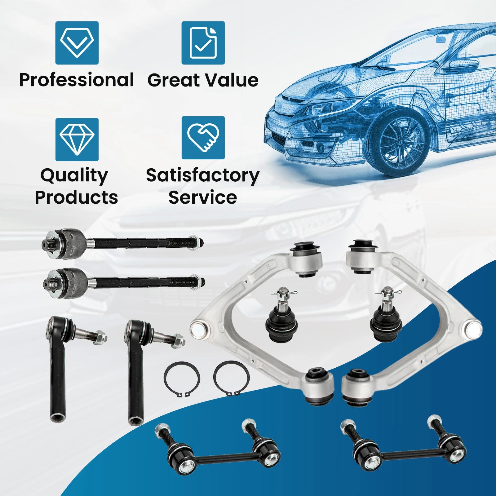 Set of 10 Front Control Arm Ball Joints Tie Rods Sway Bar for Hummer H3 (2006–2010)