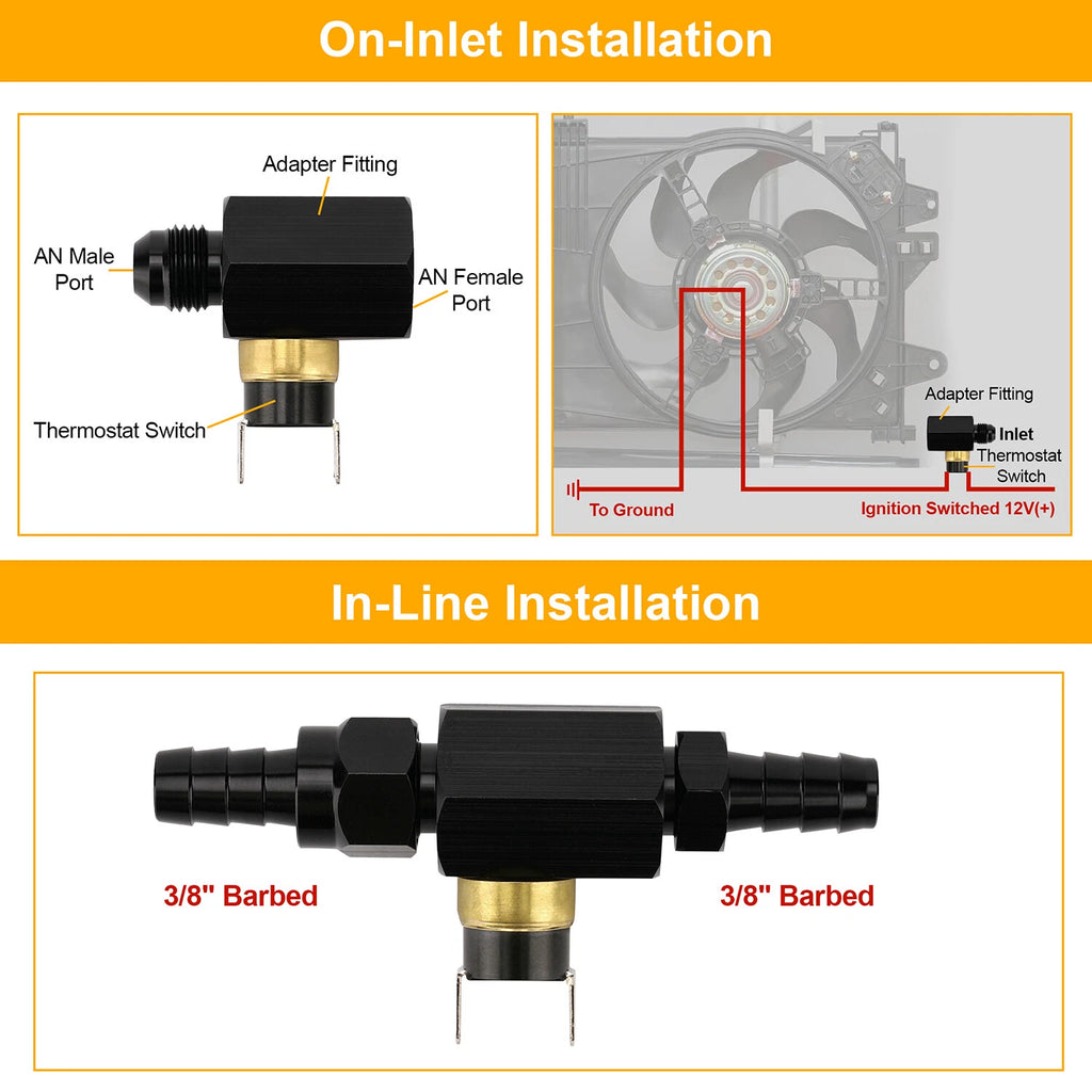 Electric Fan Thermostat Switch Kit 180℉ On 165℉ Off for