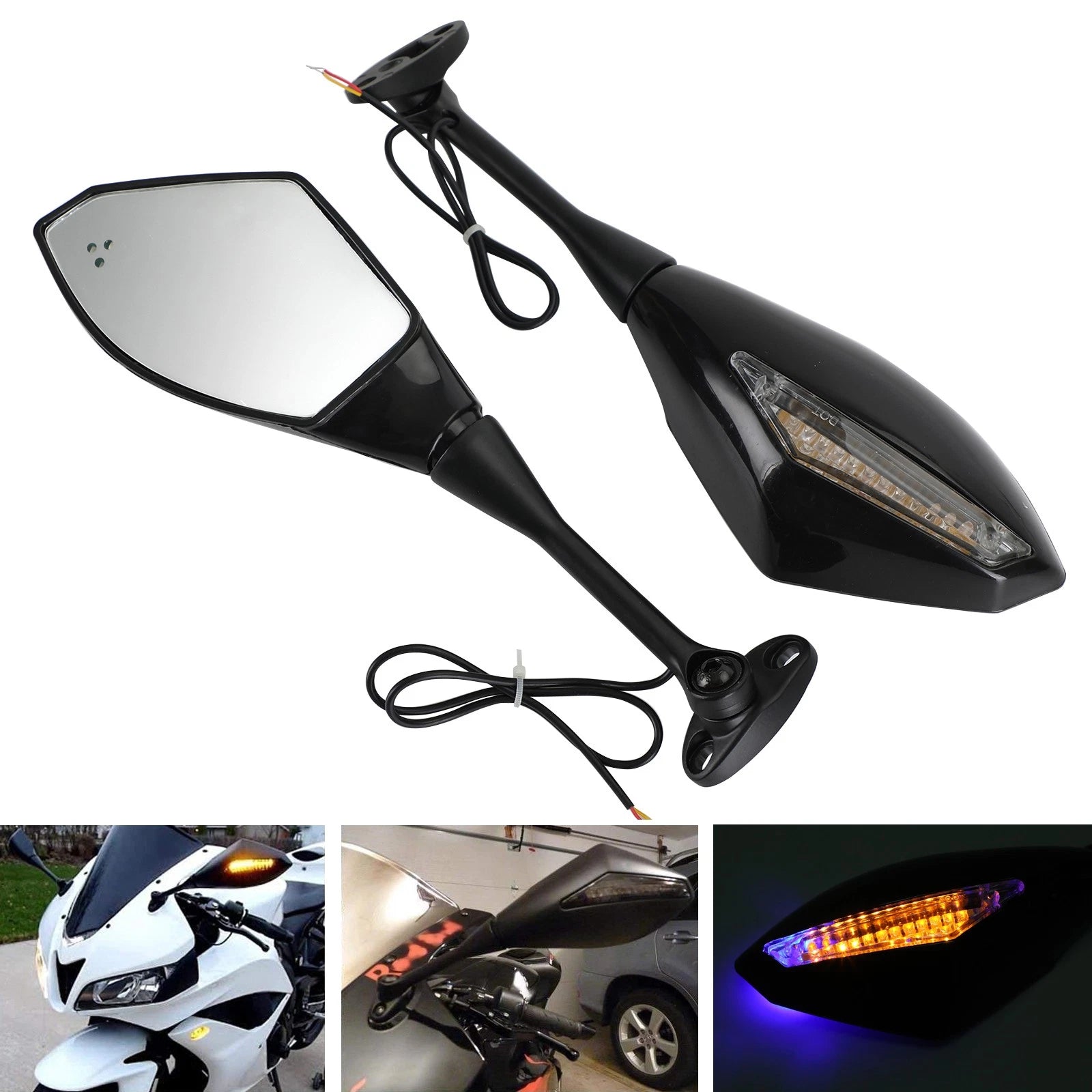 Rear View Mirrors with LED Turn Signals for Honda CBR600RR (2003–2014) CBR1000RR (2004–2007)