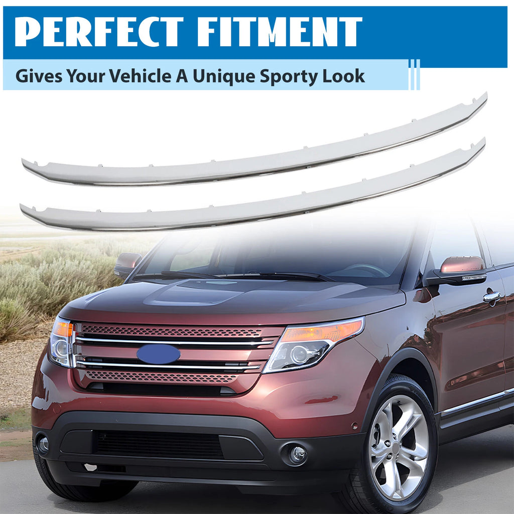 Set of 2 Chrome Front Lower & Upper Grille Molding Trim for Ford Explorer (2011–2015)