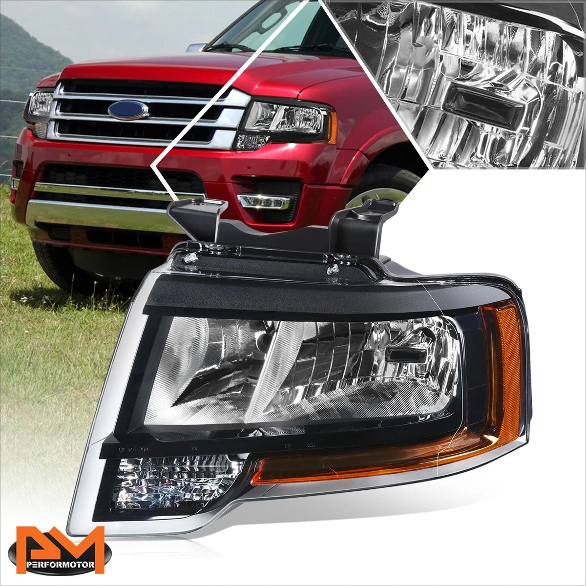 Driver Side Headlight Lamp for Ford Expedition (2015–2017) Black Housing