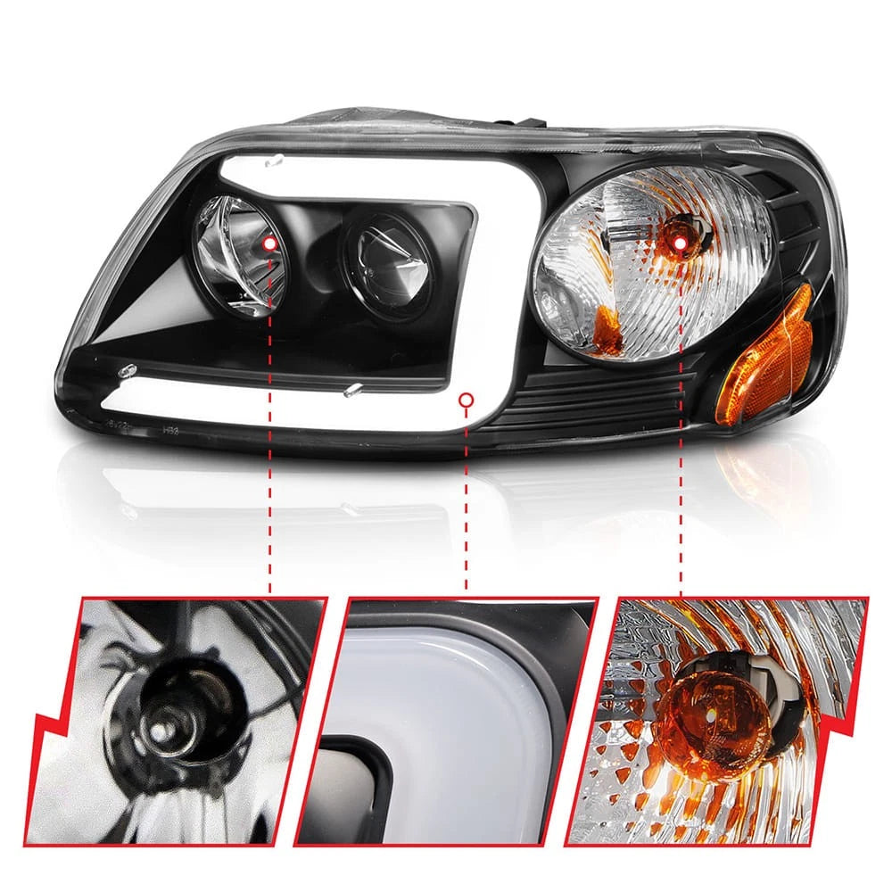 Black Clear Lens Projector Headlight Set for 1997–2003 Ford F-150