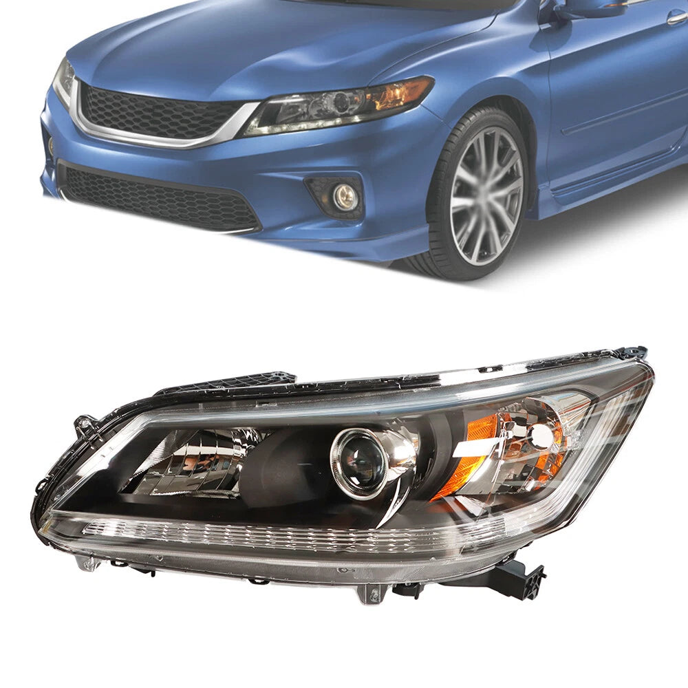 Headlight Assembly Driver Left for Honda Accord (2013–2015) Black Housing