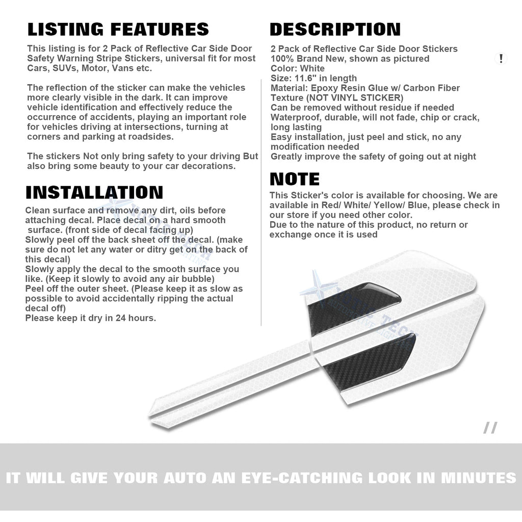 Reflective White Carbon Fiber Style Side Door Guard Decals Universal (2)
