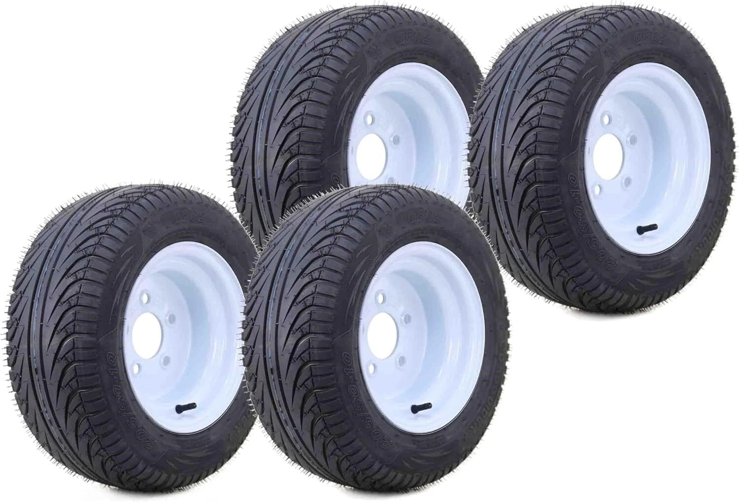 Set of 4 Golf Cart Tire Rims 205/50-10 White 5 Lugs 4.5" PCD (14037)