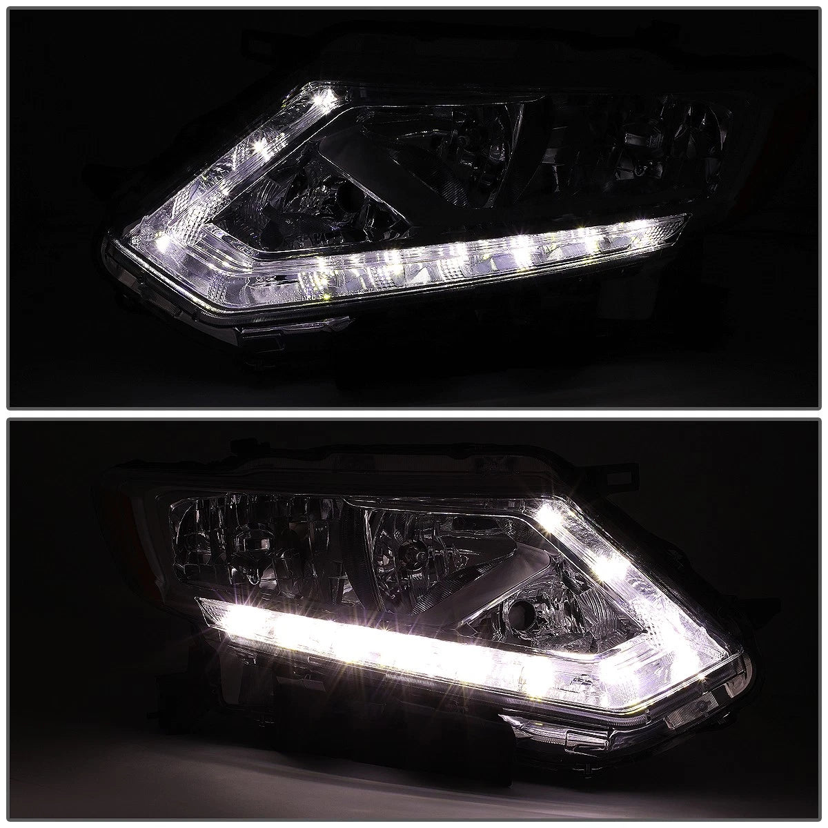 LED DRL Pair for Nissan Rogue (2014–2016) Chrome/Amber Side Headlight