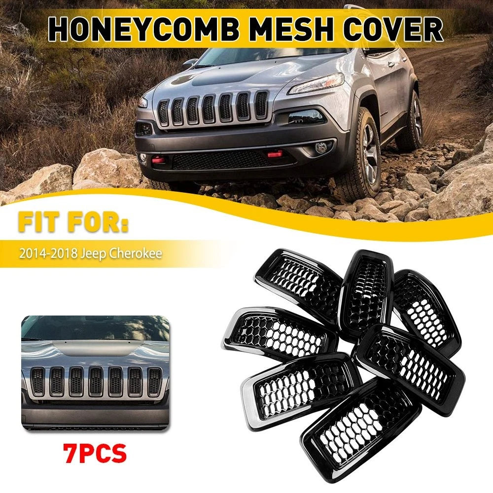 Gloss Black Front Grille Insert Honeycomb Mesh for Jeep Cherokee (2014–2018)