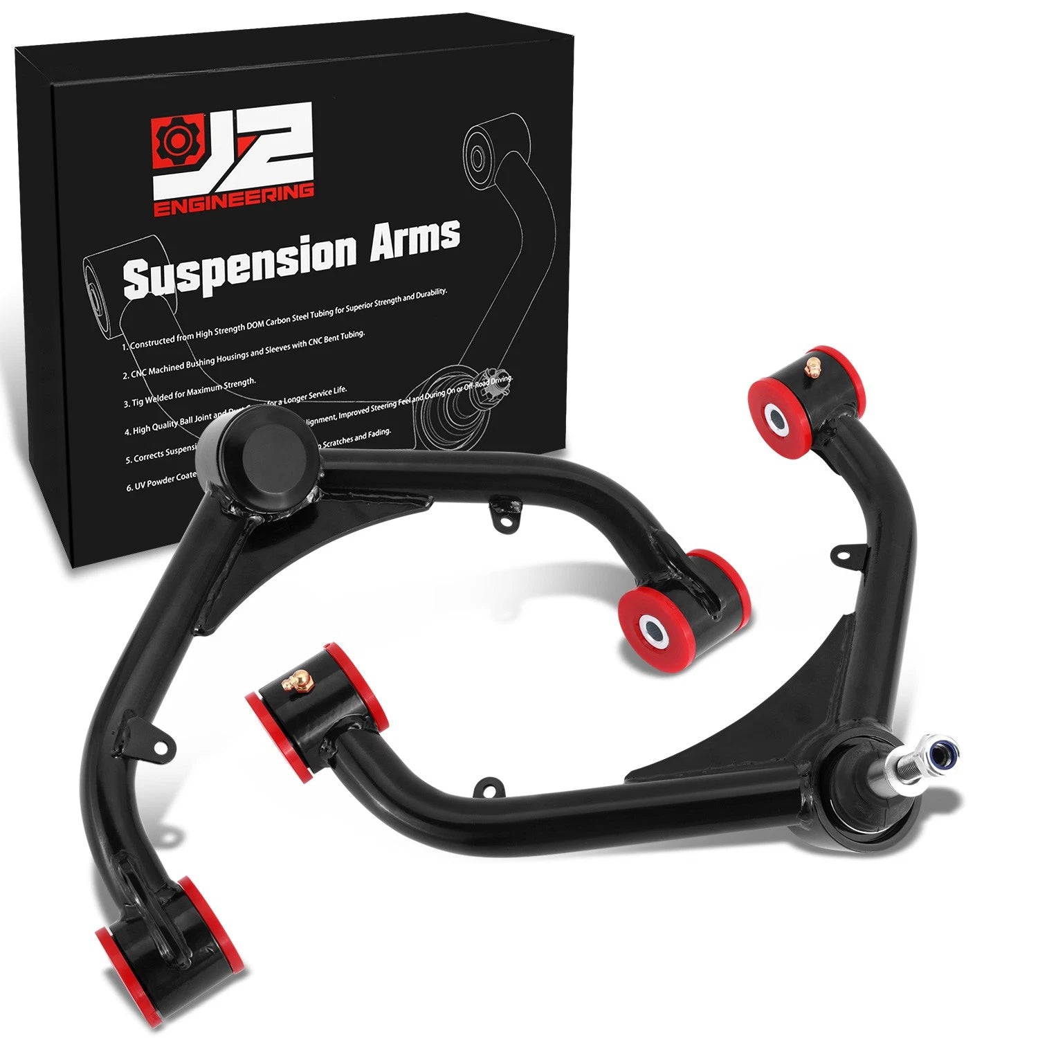 J2 Black Front Upper Control Arms for Chevrolet Silverado 1500 GMC Sierra (1999–2013)
