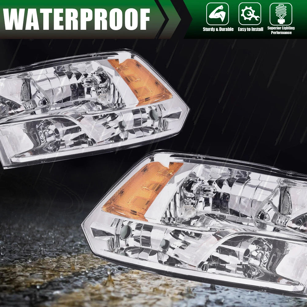 Chrome Quad Amber Headlights for Dodge Ram 1500 2500 3500 (2009–2018)