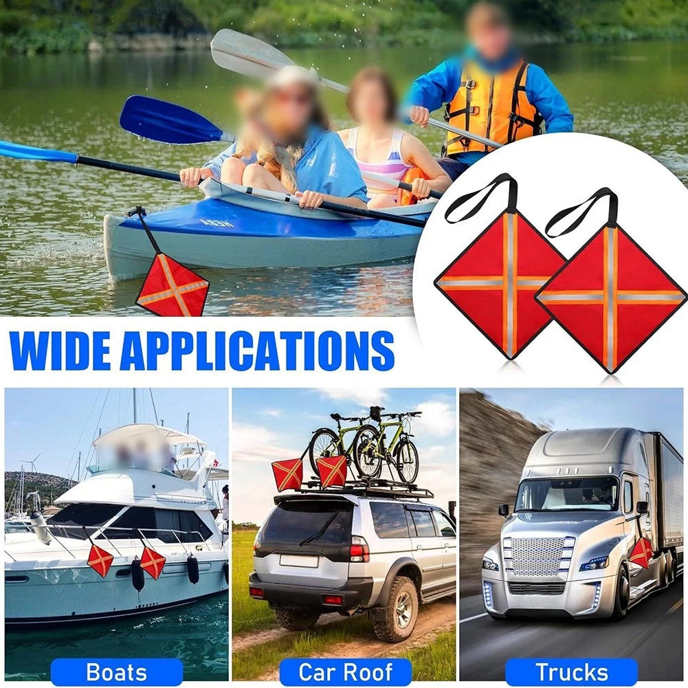 2X Safety Flags with Reflective Tape for Boat Truck (32x32 cm)