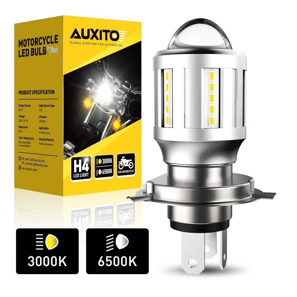 H4 LED Bulbs for Motorcycle Headlight (Hi/Low Beam, 360°)