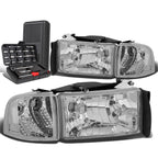Chrome/Clear Side Headlight Lamps for Dodge Ram Pickup (1994–2002)