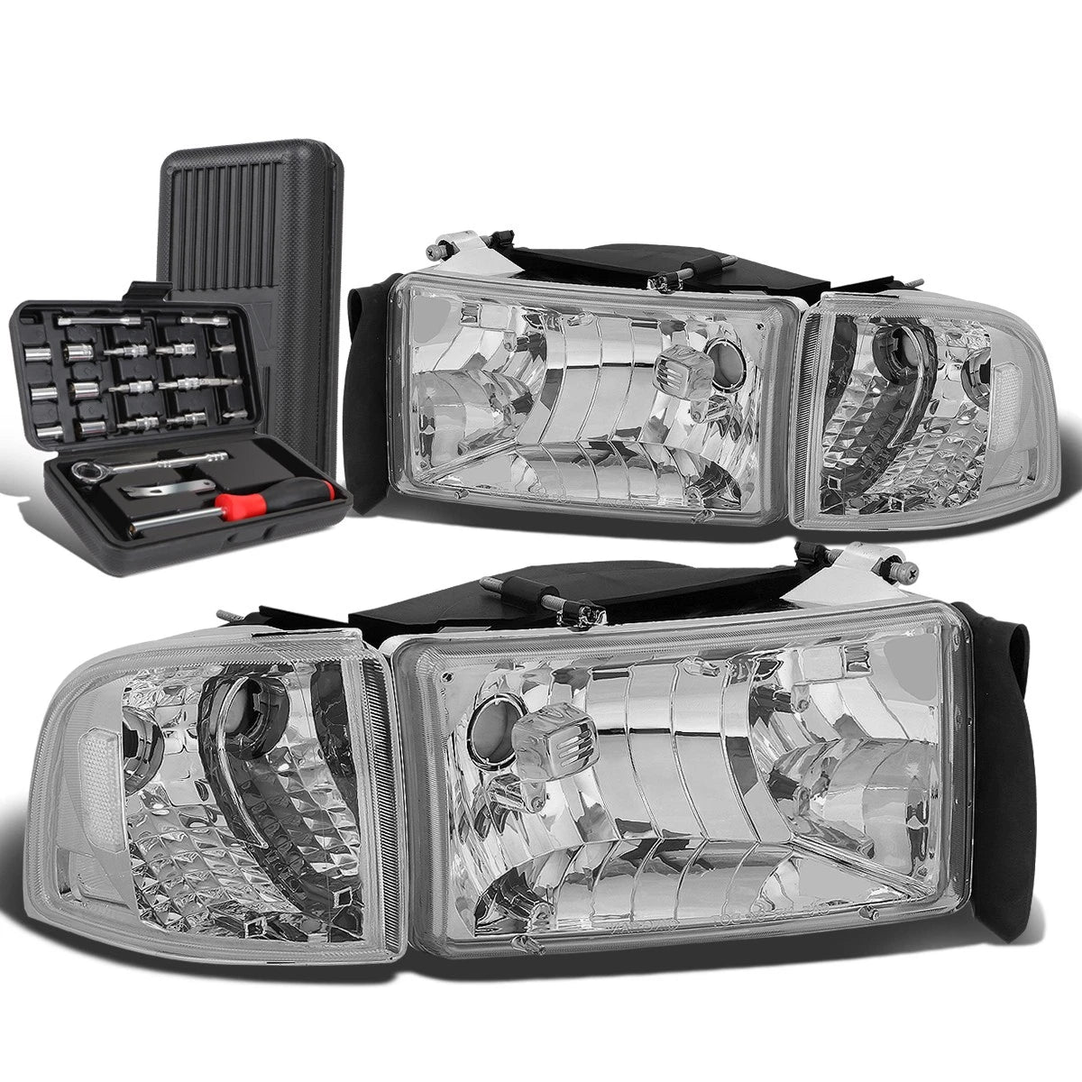 Chrome/Clear Side Headlight Lamps for Dodge Ram Pickup (1994–2002)