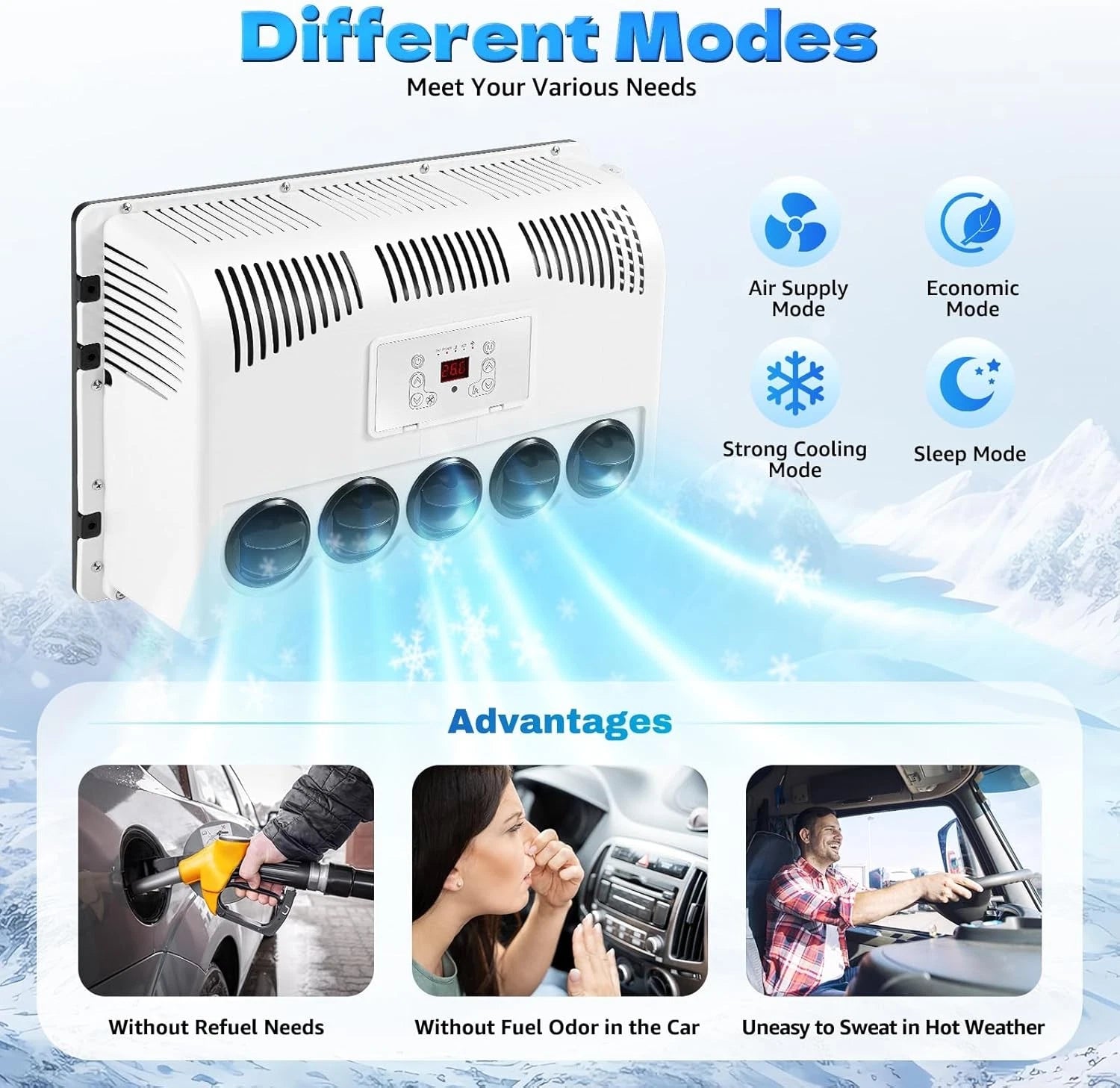 12V 11000 BTU Truck Air Conditioner for Semi Trucks (Fits Bus RV Caravan)