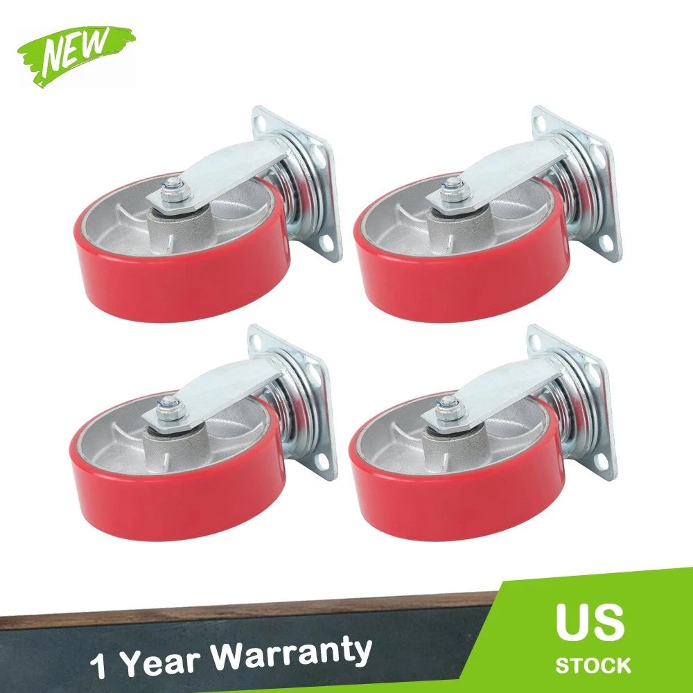 Set of 4 Heavy Duty Swivel Caster Wheels 6" Polyurethane 4800Lbs