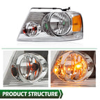 Headlight Assembly for Ford F150 (2004–2008) Chrome Housing Amber Reflector