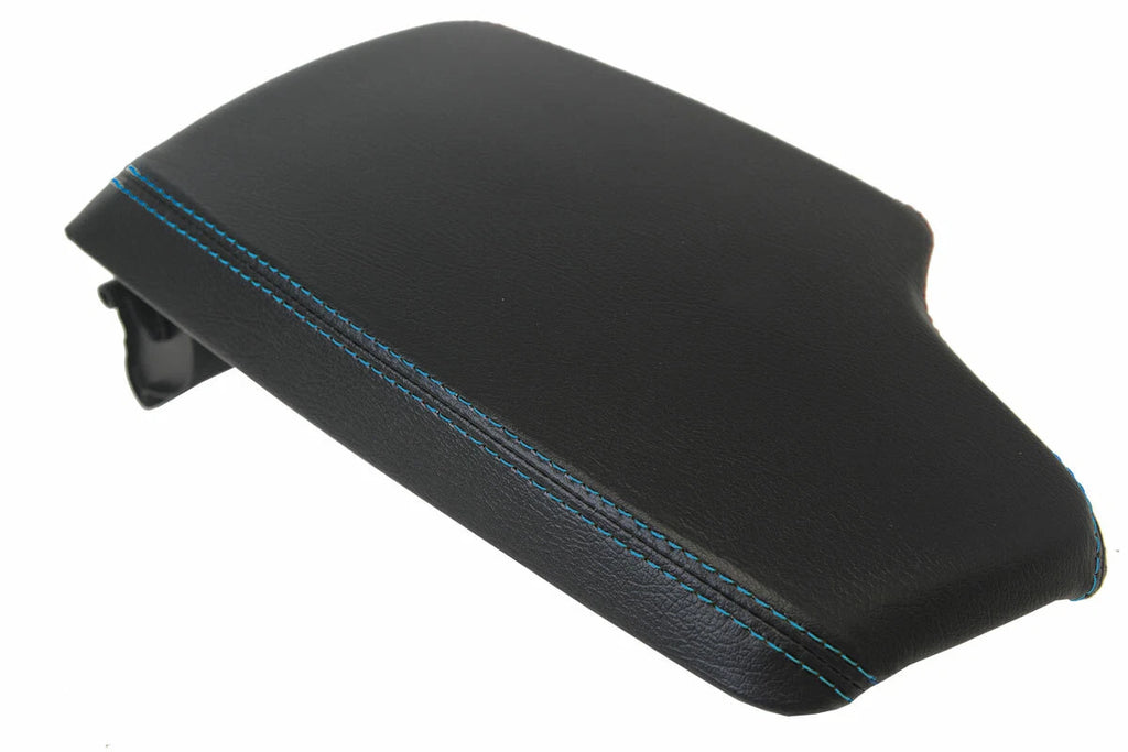 Leather Console Lid Armrest Cover for BMW F30 (2014–2018) Black Blue Stitch