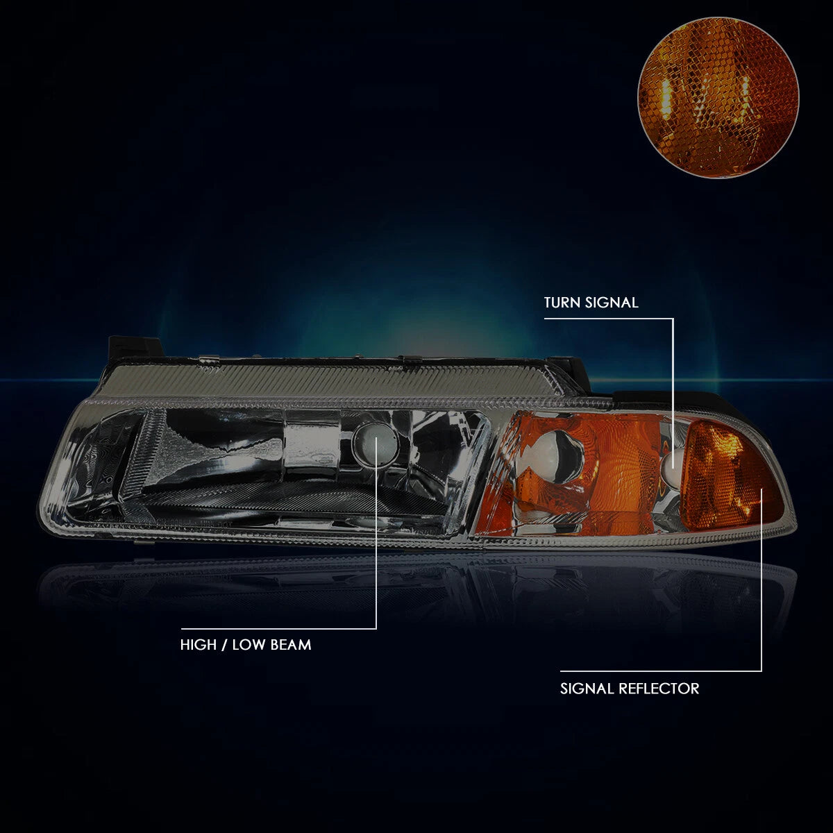 Headlight Lamp Smoked Housing Amber Side for Chrysler Cirrus/Dodge Stratus (1995–2000)