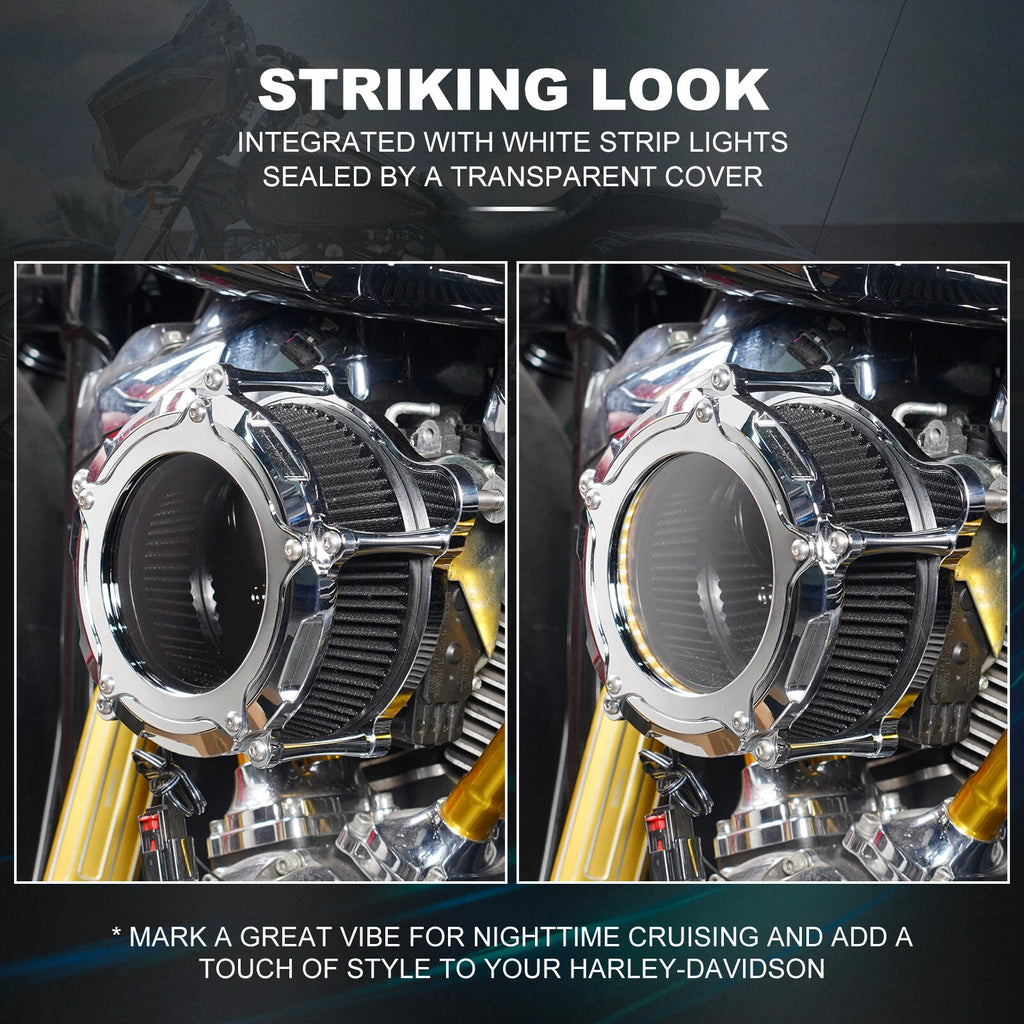 Chromed Air Cleaner with White LED Strip for Harley Street Glide FLHX FLHXS (2017–2023)