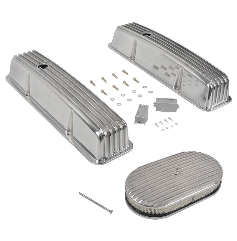 Tall Finned Valve Covers & 15" Oval Air Cleaner Kit for SBC Chevy (1958–1986)