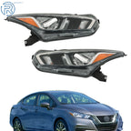 Headlight Assembly for Nissan Versa (2020–2021) Left & Right Side Chrome Clear