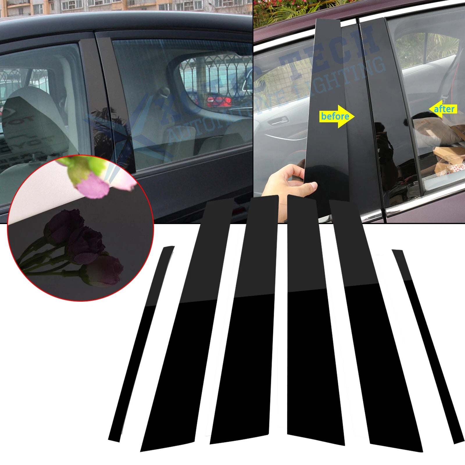 Black Die-Cut Pillar Posts Side Door Window Strip Cover for Accord (2008–2012)