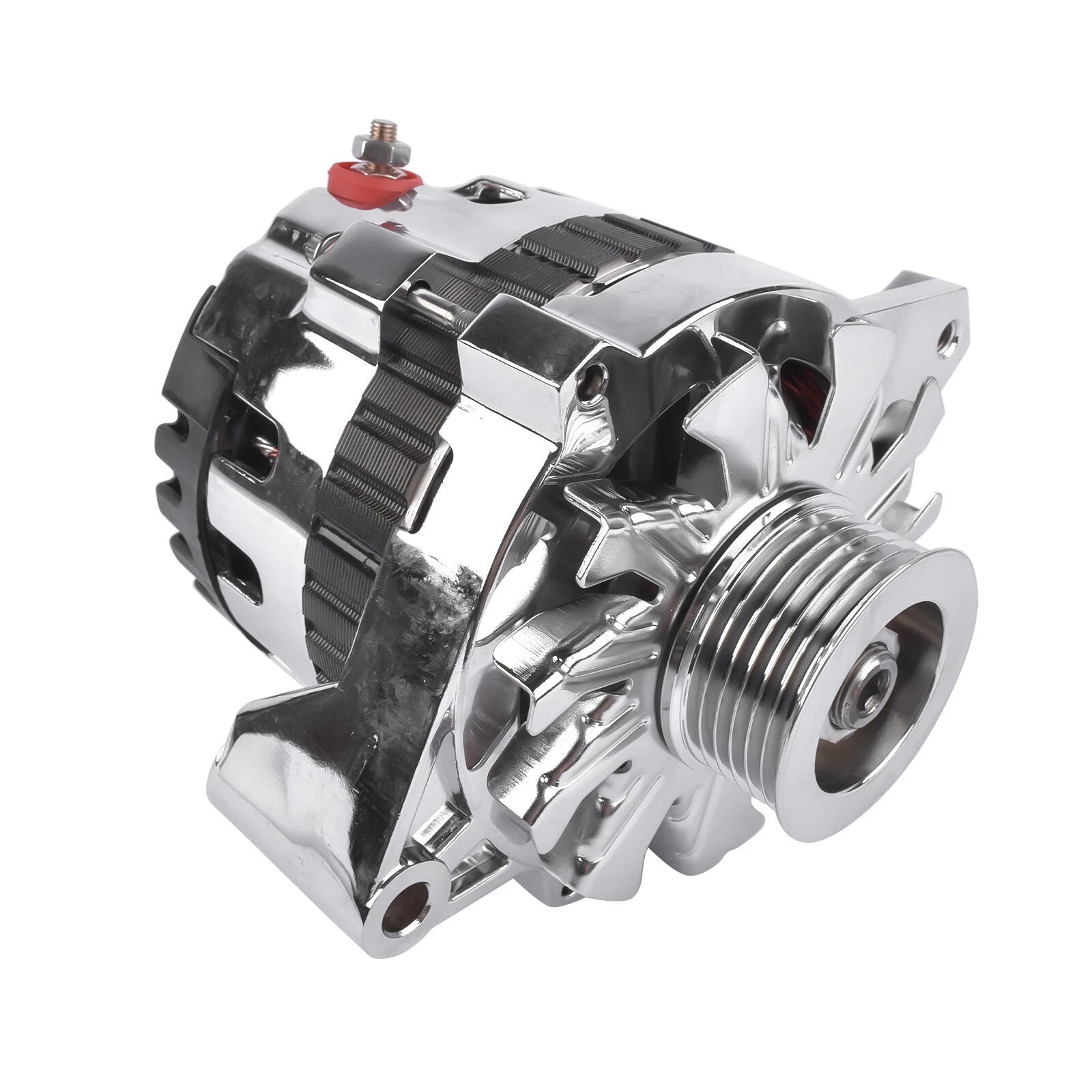 Chrome CS130 Alternator w/ Serpentine Pulley for Chevy Small Block V8