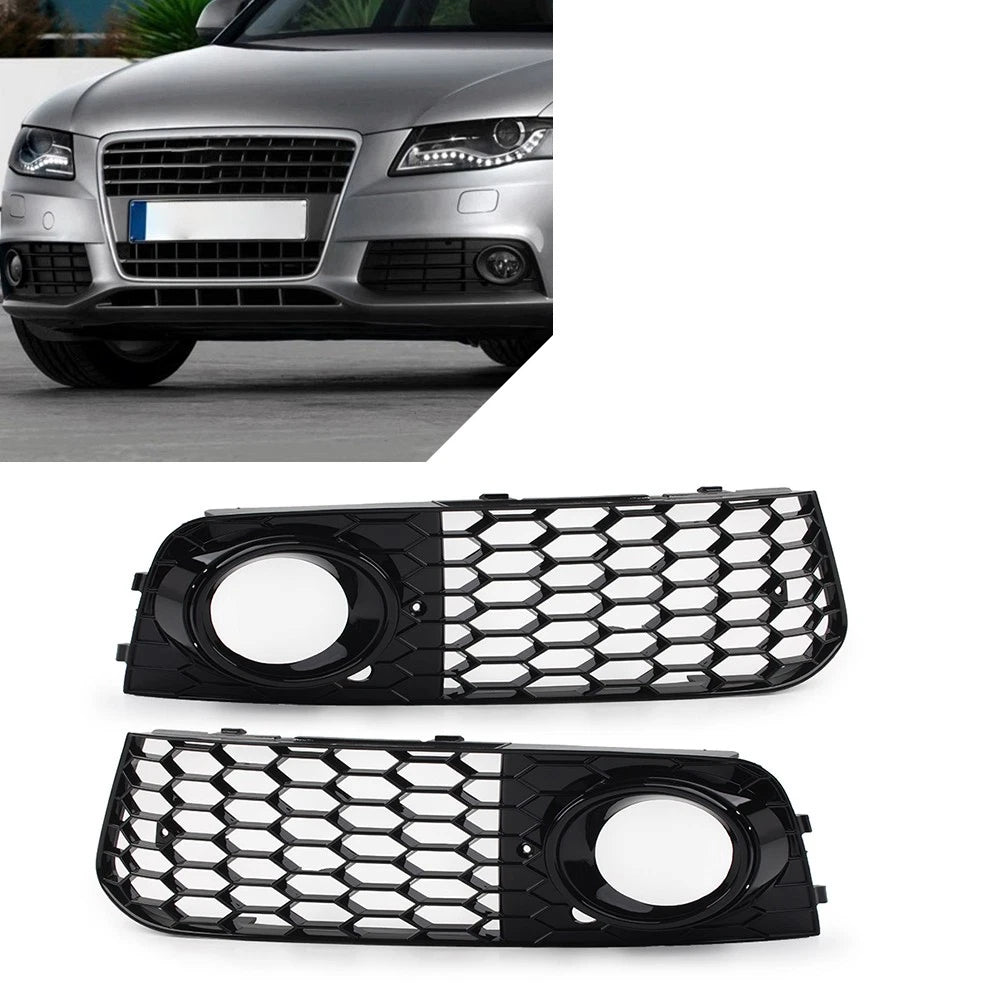 2X Front Fog Light Grille Cover for Audi A4 B8 (2009–2012) Black Honeycomb Mesh