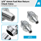 2X 3/8" 10mm Inline Check Valve for Fuel Petrol Diesel Liquid