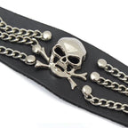 Skull Head Bracelet for Punk Rock Style (Black PU Leather)