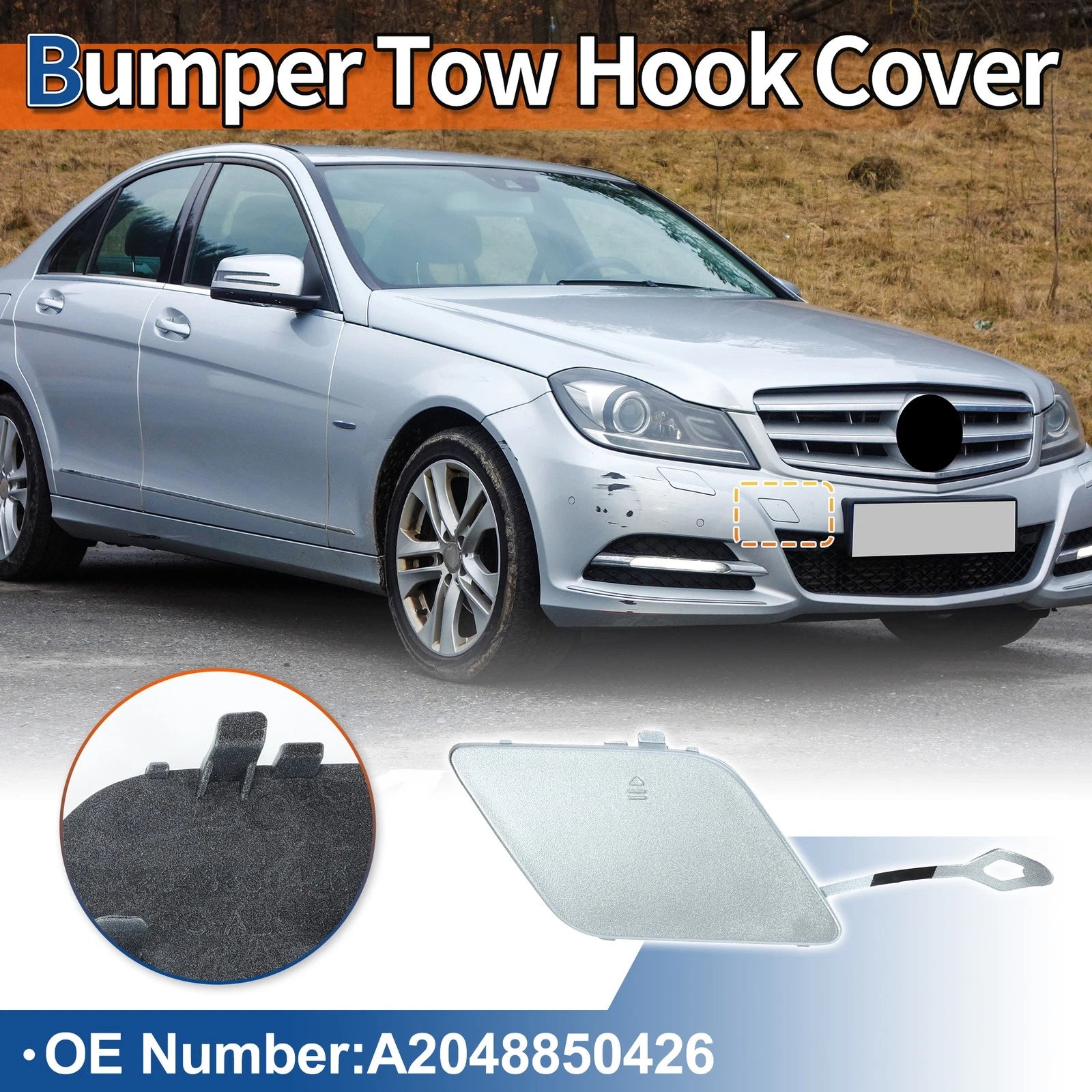 Tow Hook Cover for Mercedes-Benz A-Class (2013–2015) No.A2048850426 Diamond Silver