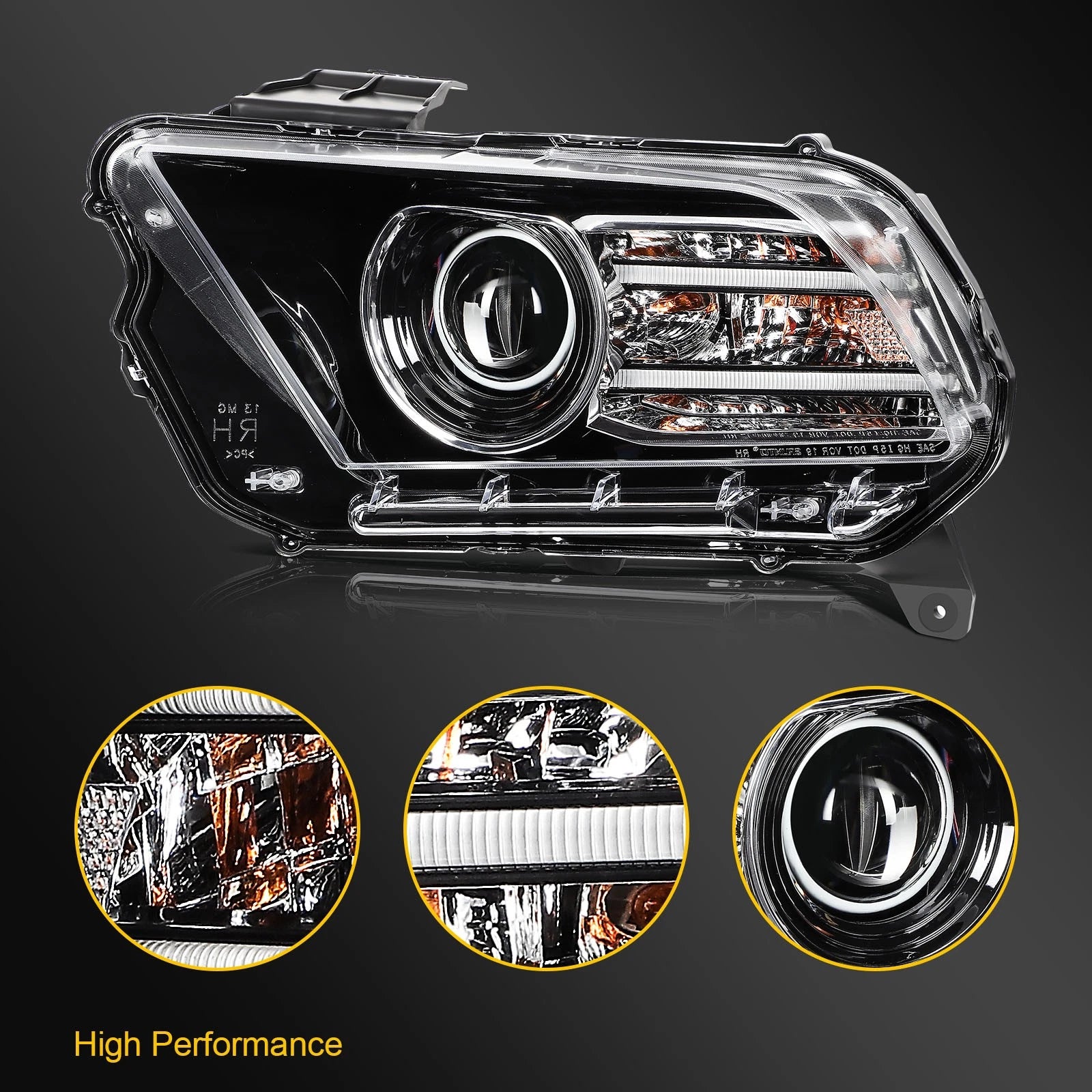 Driver Side HID Headlight for Ford Mustang (2013–2014) Black Projector