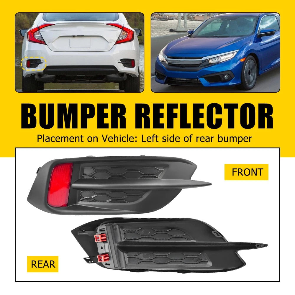 Rear Bumper Reflector Bezel Cover Molding Left for Honda Civic Sedan (2016–2021)