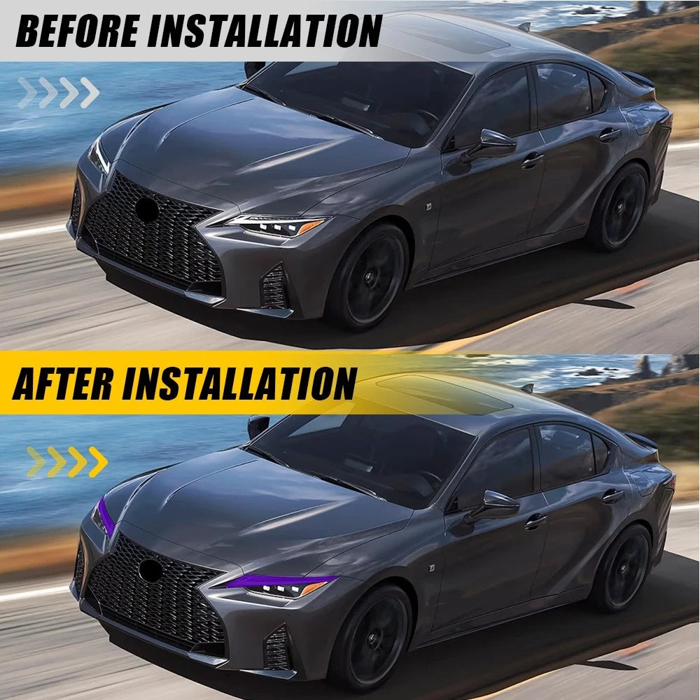 Purple Headlight DRL Tint Overlay for Lexus IS (2021–2025)