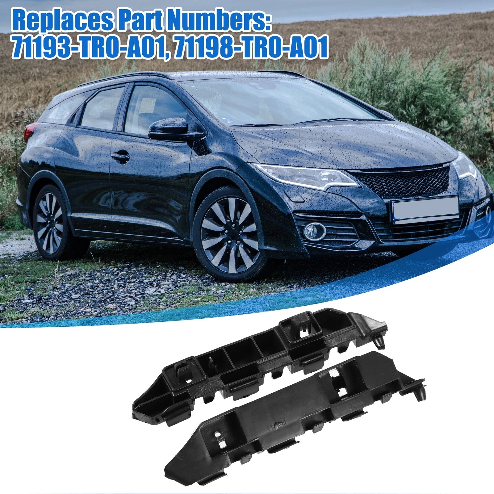 Pair of Front Bumper Bracket 71193-TR0-A01 for Honda Civic (2012) Plastic Black