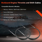 2X 12FT Outboard Throttle Control Cables for Mercury Mariner (Gen I)