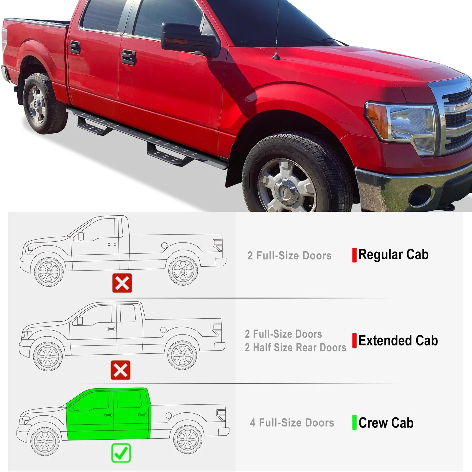 Black Overland Slider Drop Steps for Ford F150 SuperCrew Cab (2009-2014)