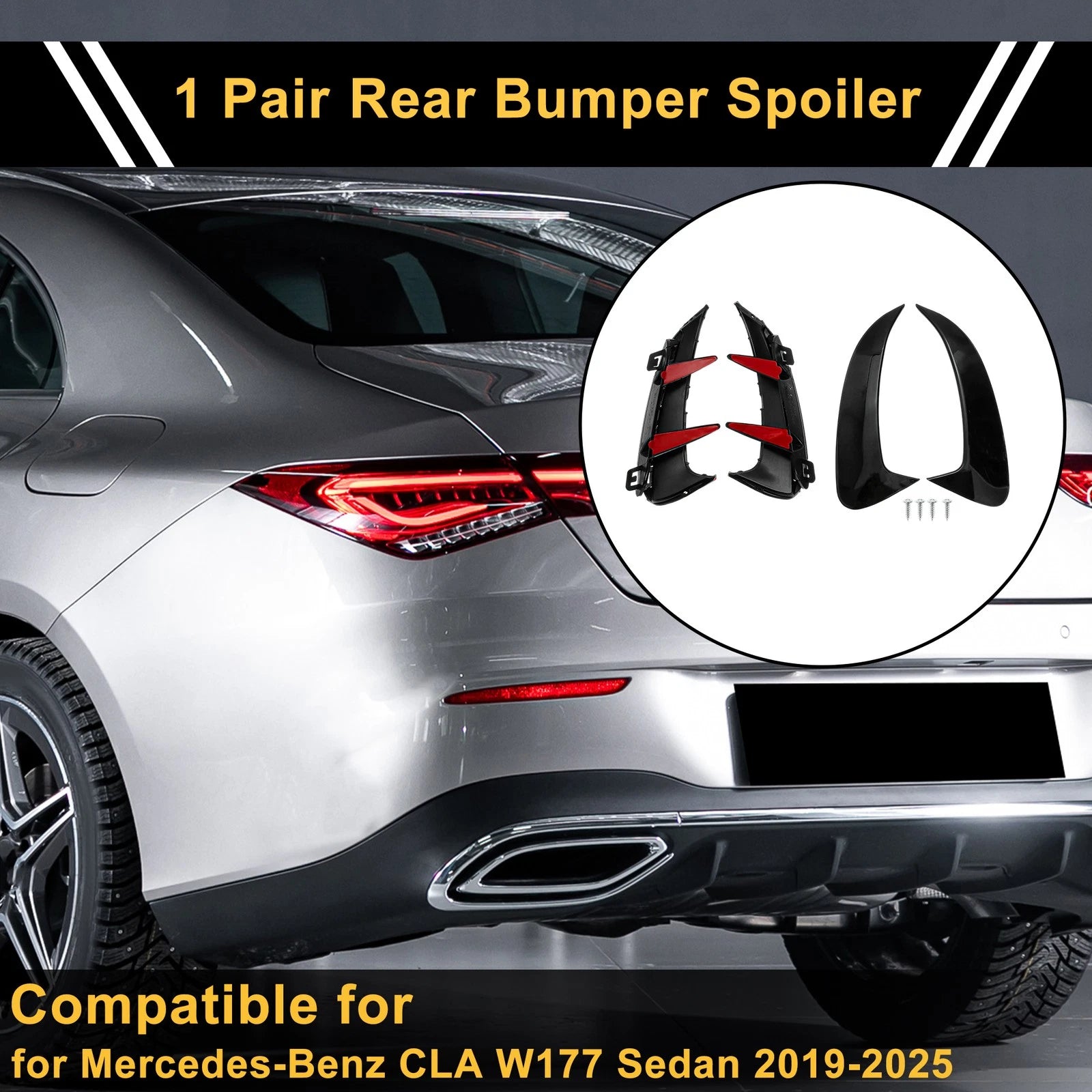 1 Pair Rear Bumper Spoiler for Mercedes-Benz CLA W177 (2019–2025) Gloss Black ABS