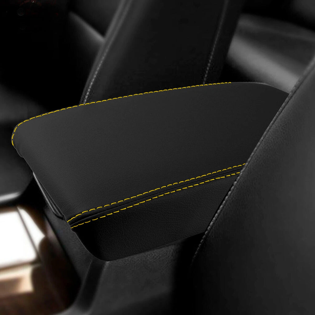 Leather Console Lid Armrest Cover for Acura TSX (2009–2014) Yellow Stitch