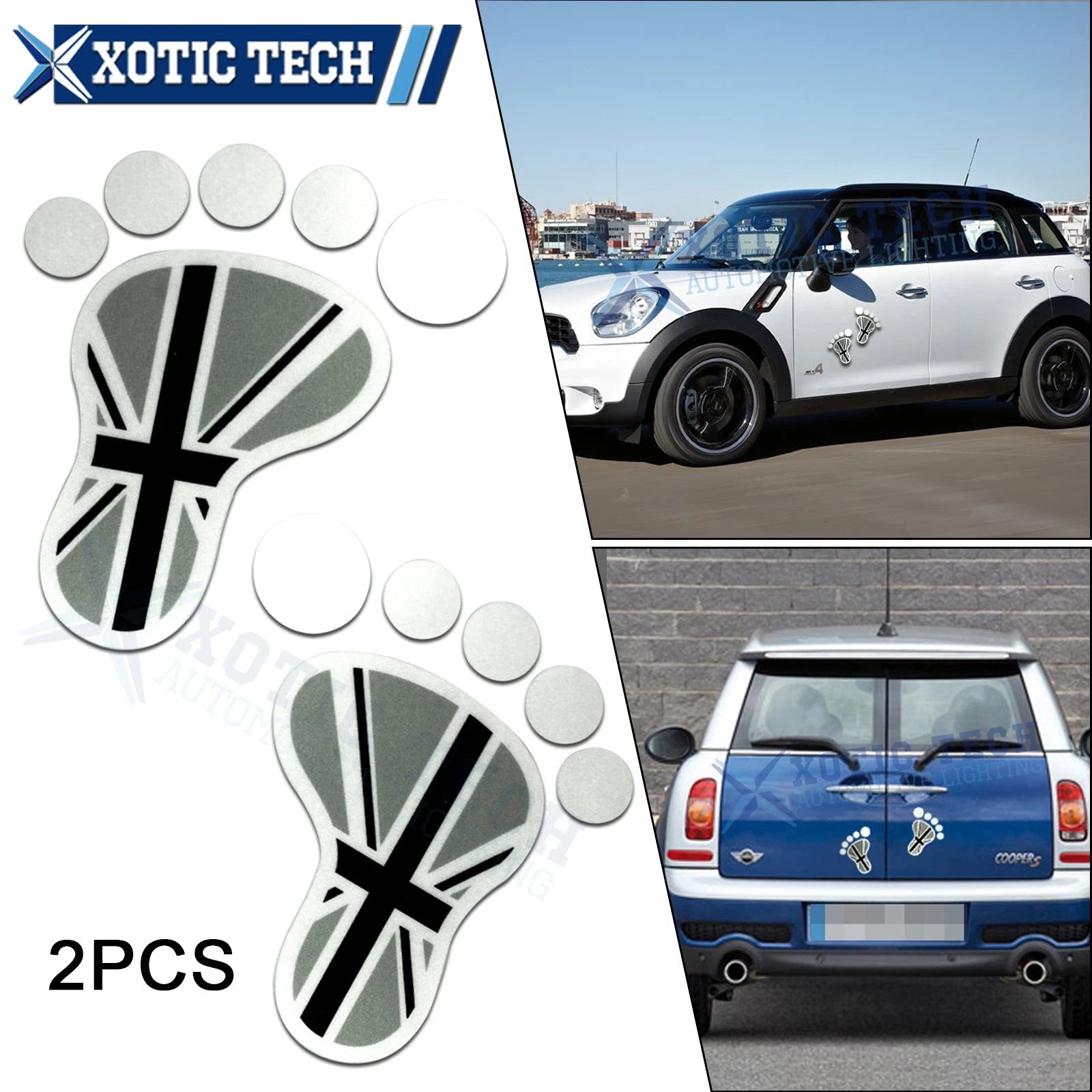 2 Pack Vinyl Union Jack Footprint Stickers for Car (Long-Lasting)