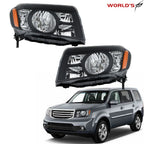 Set of 2 Halogen Black Headlights for Honda Pilot (2009–2011)