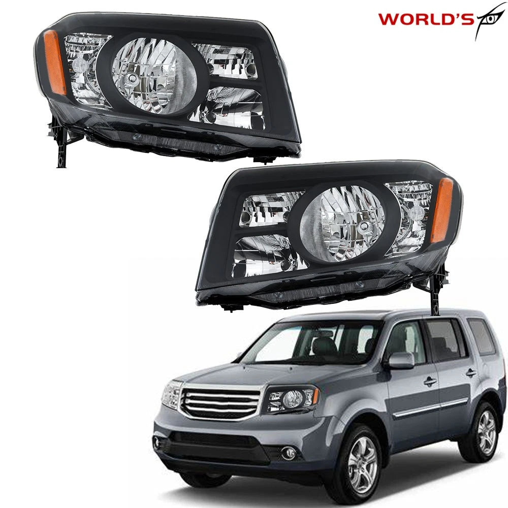 Set of 2 Halogen Black Headlights for Honda Pilot (2009–2011)