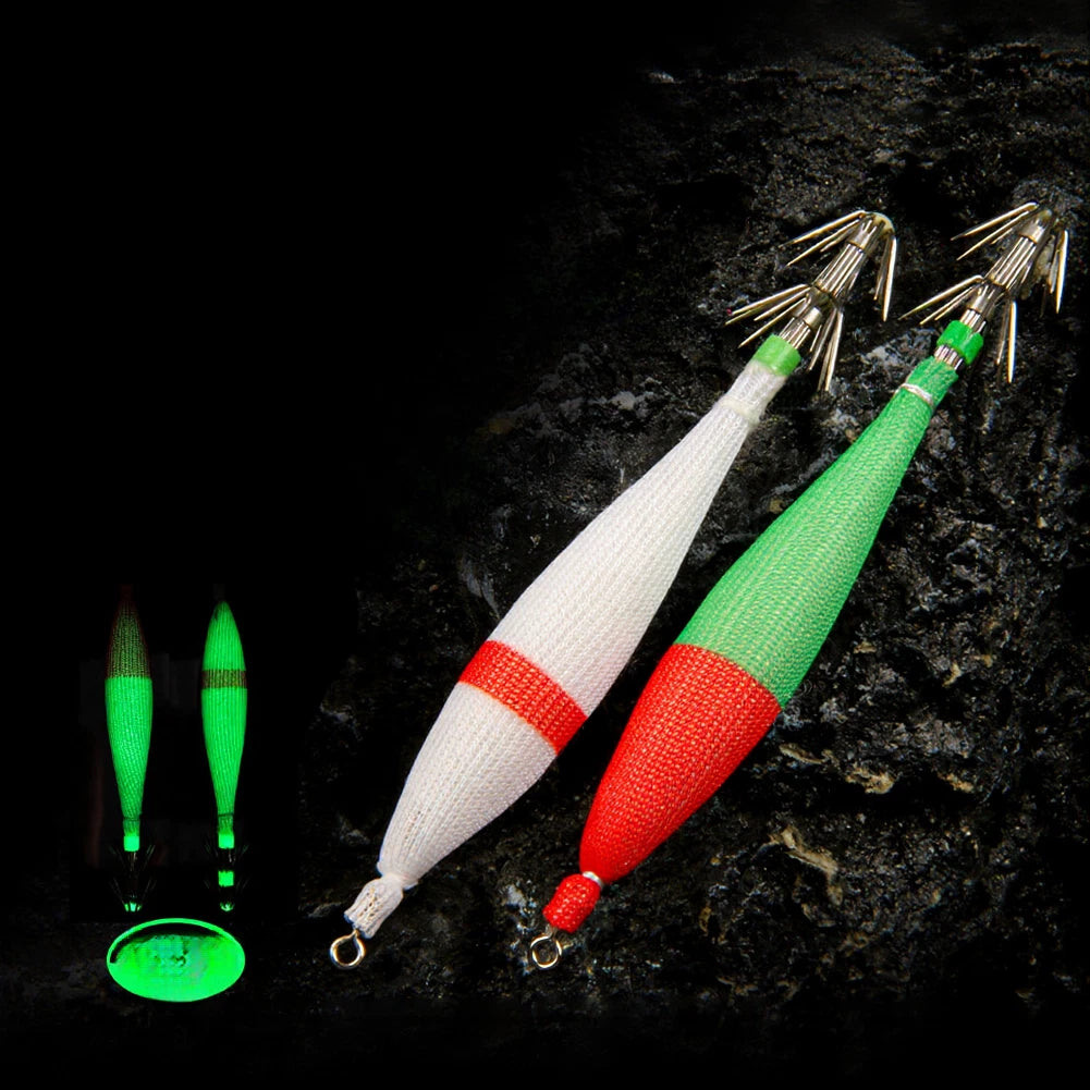 2X Squid Jig Lure 10cm 5g Luminous with Rotatable Ring Setup for Fishing