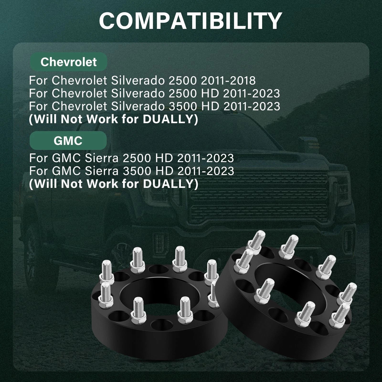 4X 8x180 Wheel Spacers 2'' for Chevy Silverado GMC Sierra 2500 3500 HD (2011–2023)